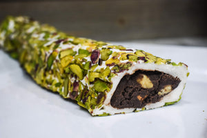 Chocolate and Hazelnut filled Turkish Delight covered with Marshmallow and Pistachio Pieces