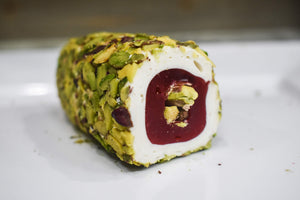 Pistachio and Pomegranate Jelly filled Turkish Delight covered with Marshmallow and Pistachios
